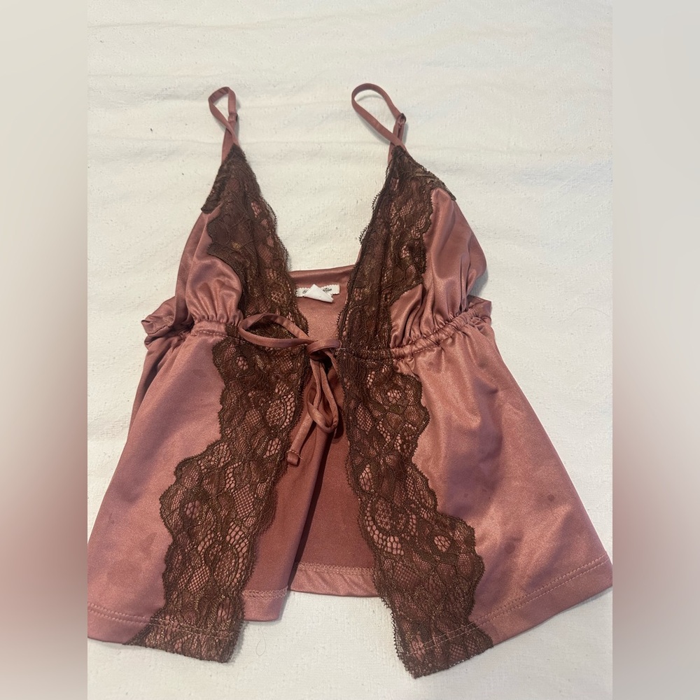 Kimchi Blue Pink and Brown Lace Trim Chemise